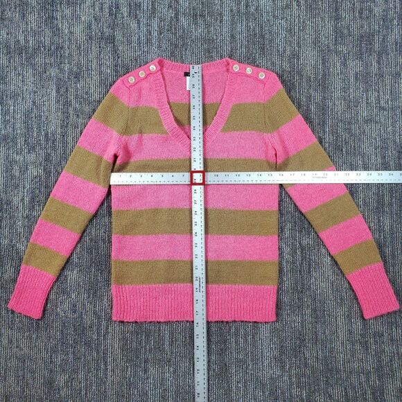 J. CREW Women’s XS Wool Mohair Blend V-Neck Button Shoulder Sweater Pink Striped - Picture 8 of 10